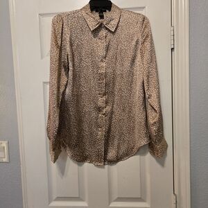 Japna Beige and White Leopard-Print Button-Up Blouse